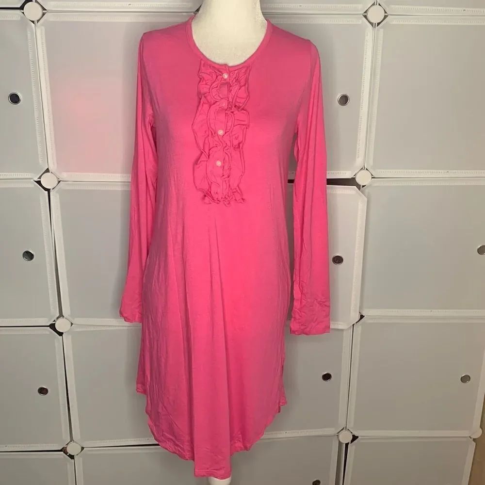 Chaps Pink Long Sleeve Ruffle Night Gown Size Small